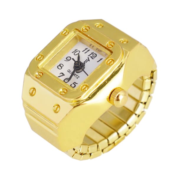 Womens Gold-Tone White Square Dial Ring Watch - GRWSBV-01
