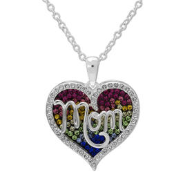 Brass Silver-Plated Crystal 18in. Mom Pendant Necklace