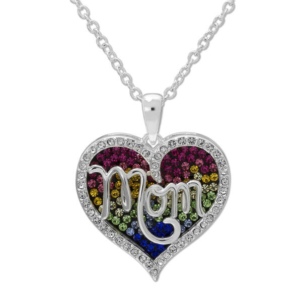 Brass Silver-Plated Crystal 18in. Mom Pendant Necklace - image 