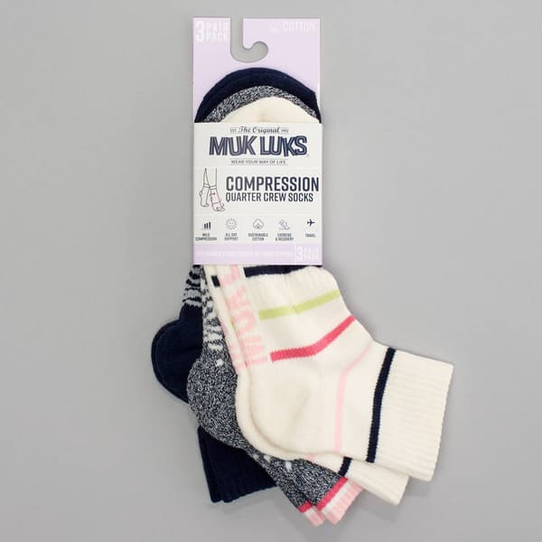Womens MUK LUKS&#40;R&#41; 3pr. Pack Quarter Crew Cotton Compression Socks - image 