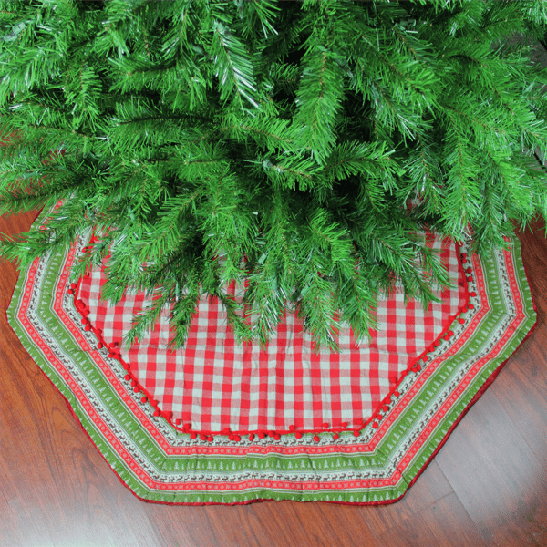 Northlight 50in. Red & White Buffalo Plaid Christmas Tree Skirt - image 