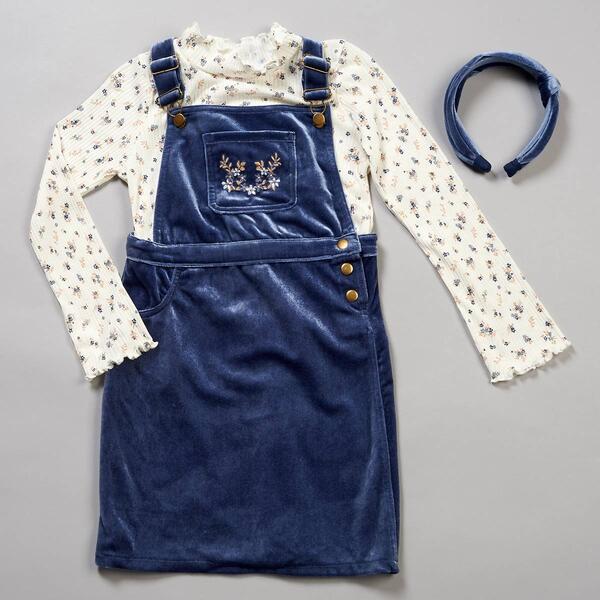 Girls &#40;7-12&#41; Little Lass&#40;R&#41; Velvet Jumper & Floral Rib Knit Top - image 