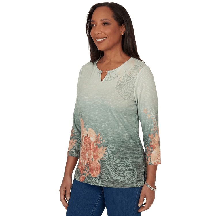 Womens Alfred Dunner Classics 3/4 Sleeve Pumpkin Patch Blouse