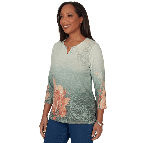 Womens Alfred Dunner Classics 3/4 Sleeve Pumpkin Patch Blouse