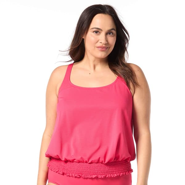 Plus Size Beach House Pique Solid Brandy Tankini Swim Top - image 