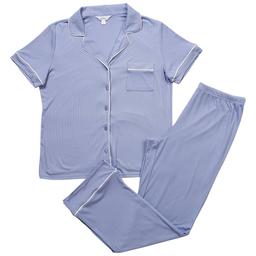 Womens Nicole Miller Rib Notch Collar Long Pajama Set