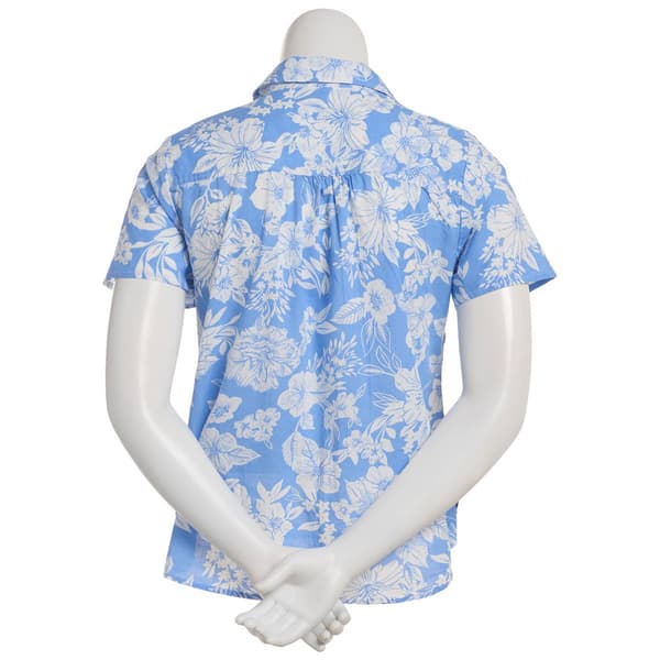 Erika Hayden Short Sleeve Tonal Floral Collar Casual Button Down