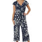 Womens Luxology Short Ruffle Sleeve Challis Jumpsuit-Navy/Ivory - image 3