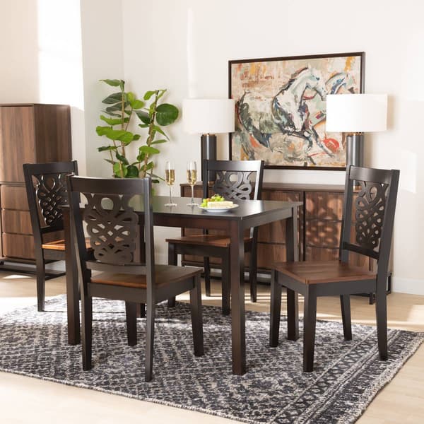 Baxton Studio Luisa 2-Tone Dark/Walnut Brown Wood 5pc. Dining Set