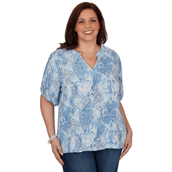 Plus Size Skyes the Limit Sunny Blue Skies Printed Short Sleeve