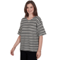 Womens Ruby Rd. Tropical Noir Texture Stripe Fringe Sleeve Blouse - image 3