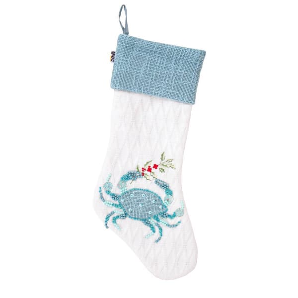National Tree 20in. Crab Embroidered Knit White Stocking - image 