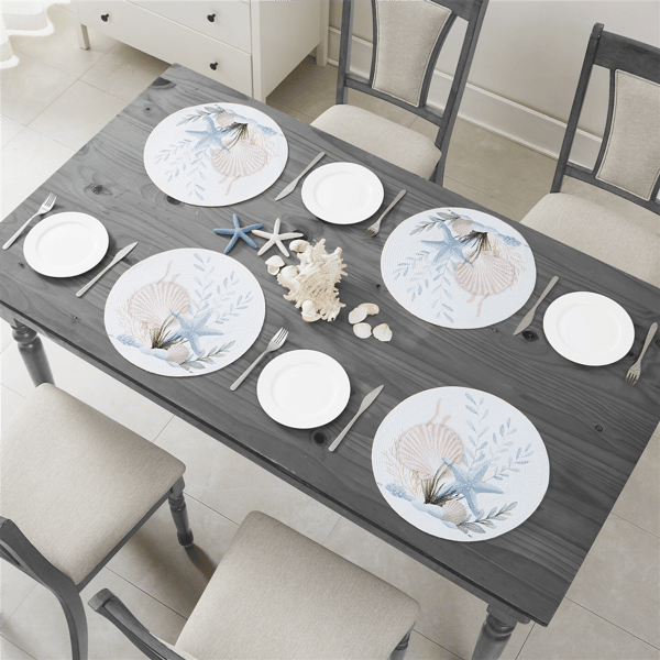 Avanti Starfish Woven Braided Round Placemats - Set of 4