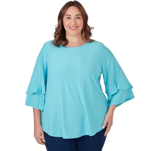Plus Size Ruby Rd. By The Sea 3/4 Flutter Sleeve Swiss Dot Blouse - image 