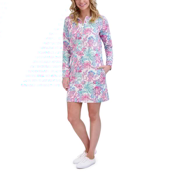 Womens Stella Parker 3/4 Sleeve Half Zip Neck UVF Shift Dress