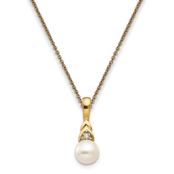 14kt. Yellow Gold Round Pearl Diamond Necklace - image 