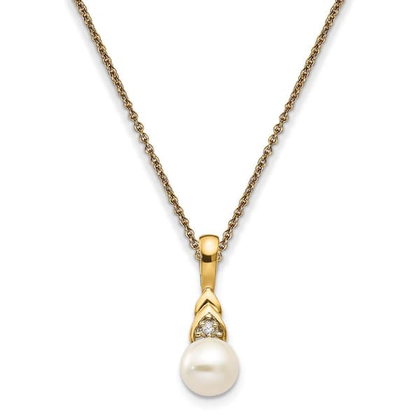 14kt. Yellow Gold Round Pearl Diamond Necklace - image 