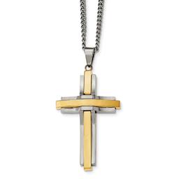 Mens Gentlemen's Classics(tm) Polished Gold Plated Cross Necklace