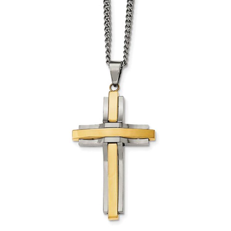 Mens Gentlemen's Classics(tm) Polished Gold Plated Cross Necklace