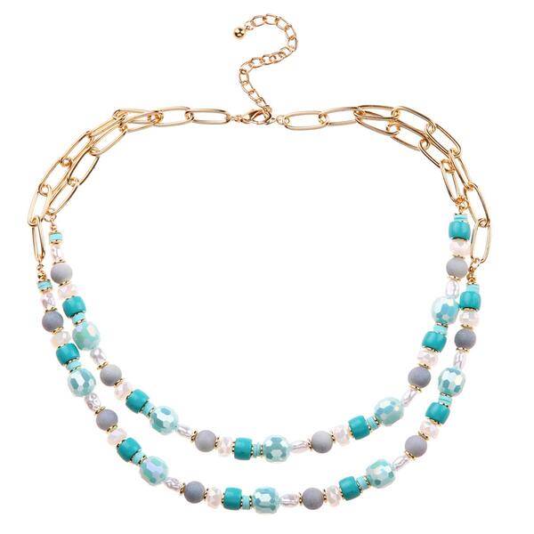 Ashley Cooper&#40;tm&#41; 2-Row Gold-Tone & Teal Beaded Necklace - image 