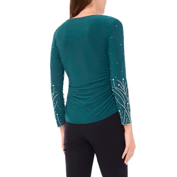 Womens MSK Pearl and Rhinestone 3/4 Sleeve Blouse