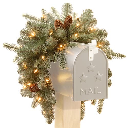 National Tree 3ft. Pre-Lit Frosted Arctic Spruce Mailbox Swag