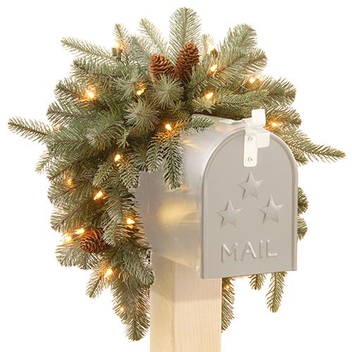 National Tree 3ft. Pre-Lit Frosted Arctic Spruce Mailbox Swag - image 