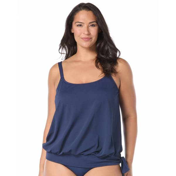 Plus Size Beach House Pique Solid Tankini Swim Top - image 