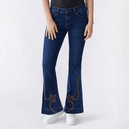 Juniors Gogo Jeans Mid Rise Western Jeans w/ Embroidery