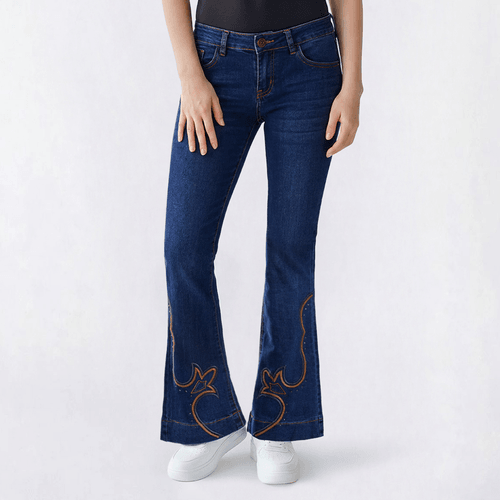 Juniors Gogo Jeans Mid Rise Western Jeans w/ Embroidery - image 