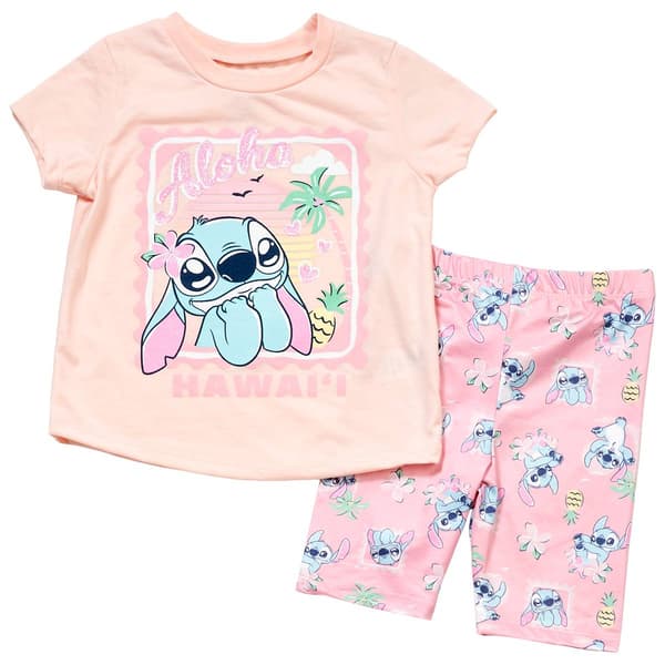 Girls (4-6x) Disney Lilo & Stitch Aloha Tee & Bike Short Set