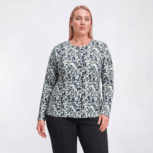 Plus Size Hasting & Smith Long Sleeve Viney Floral Henley Tee - image 