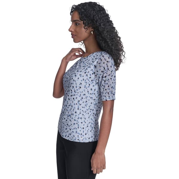 Womens Calvin Klein Short Sleeve Ruch Shoulder Dot Blouse