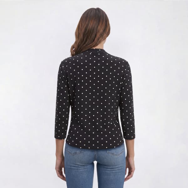 Petite Anne Klein Long Sleeve Dot V Neck Blouse