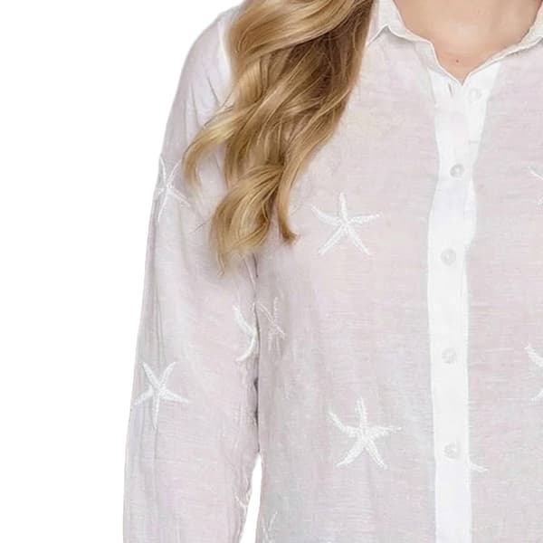 Petite NY Collection Long Sleeve Starfish Button Down Blouse