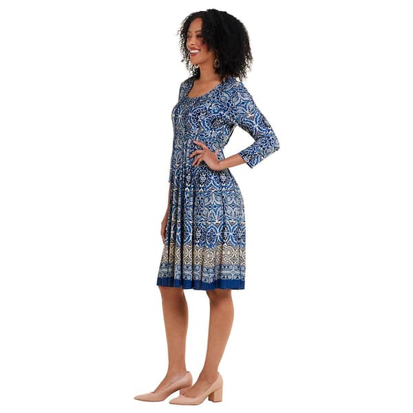 Womens Sami & Jo 3/4 Sleeve Paisley Pintuck Panel Shift Dress