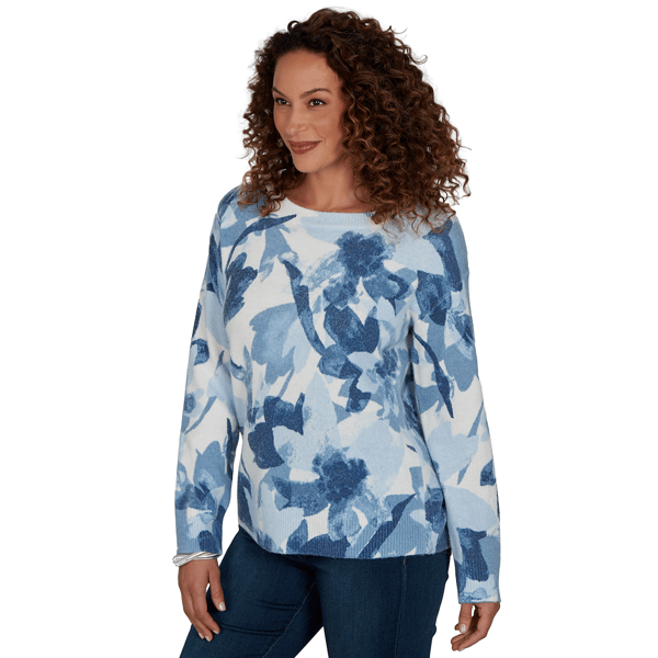 Womens Skye’s the Limit Icy Blue Sparkle Long Sleeve Floral Pull