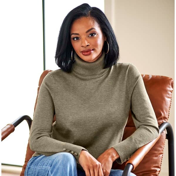 Womens Retrology Long Button Sleeve Turtleneck Sweater