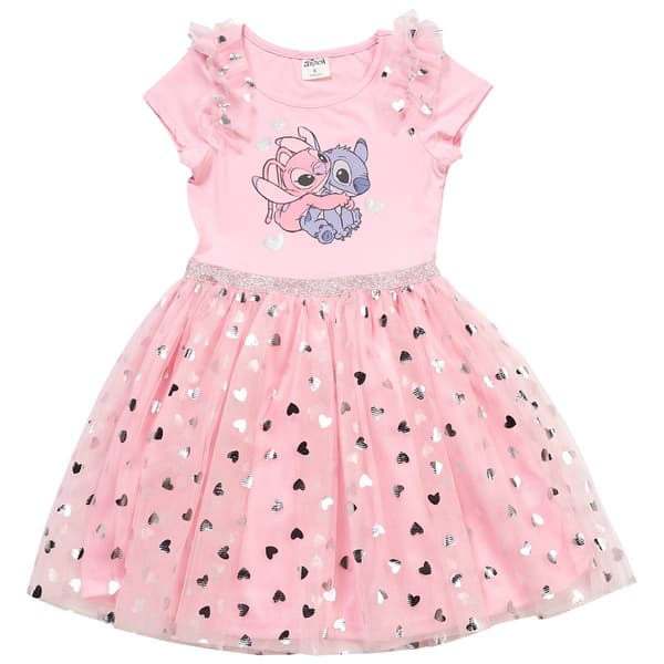 Girls (4-6x) Disney Stitch & Angel Short Sleeve Ballerina Dress - image 