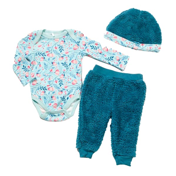Baby Girl &#40;NB-9M&#41; Quiltex 3pc. Floral Vines Plush Bodysuit Set - image 