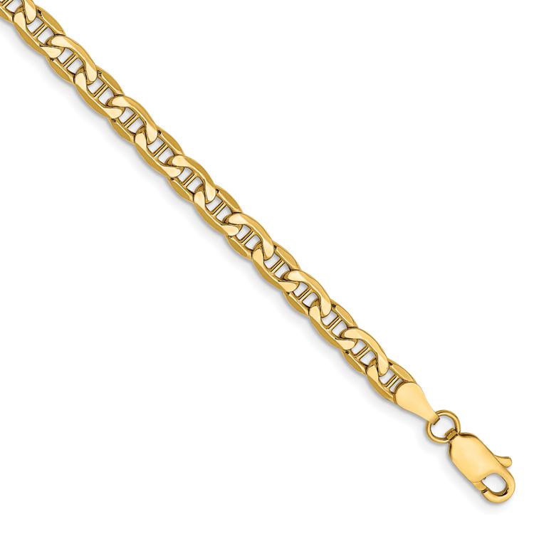 Mens Gold Classics(tm) 4mm. Semi-Solid Anchor Chain Bracelet