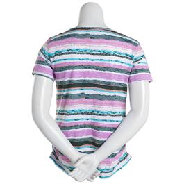 Womens Shenanigans Crew Neck Abstract Stripe Side Shirred Tee