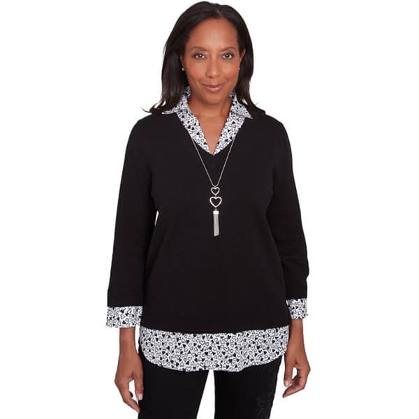 Womens Alfred Dunner Wild At Heart Solid w/ Heart Trim Top