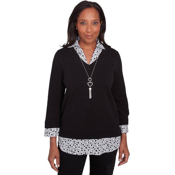 Womens Alfred Dunner Wild At Heart Solid w/ Heart Trim Top - image 