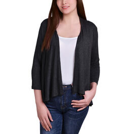 Plus Size Notations 3/4 Sleeve Solid Open Front Cardigan