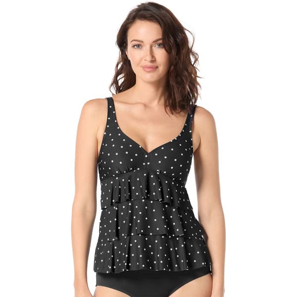 Womens Beach House Sailor Dot Ruffle Tankini Swim Top - image 