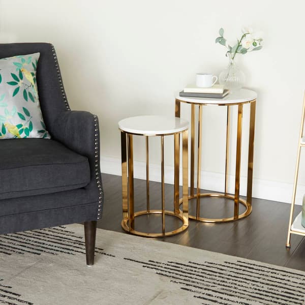 9th & Pike® Gold-Tone Metal Contemporary Accent Table - Set of 2