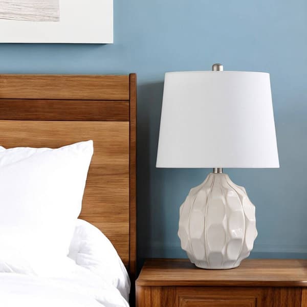 HomeRoots 22in. Cream Ceramic Faceted Table Lamp