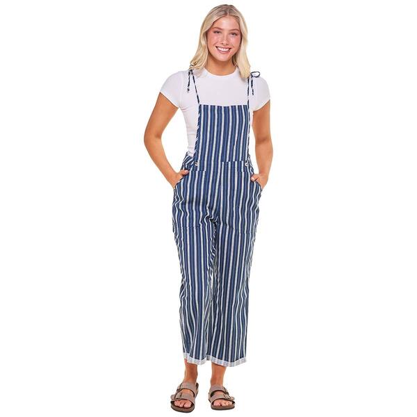 Juniors No Comment 2pc. Tie Strap Stripe Straight Leg Overalls - image 
