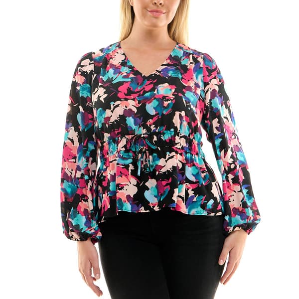 Womens Zac & Rachel Bracelet Sleeve Floral Tie Waist Crepe Top - image 